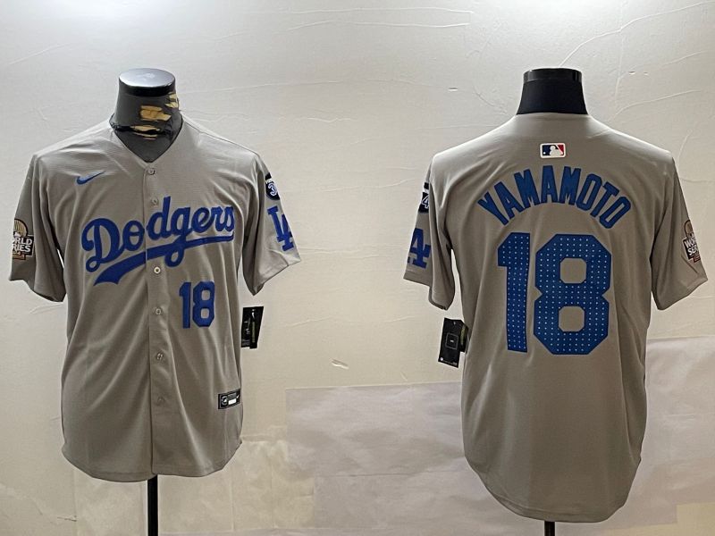 Men Los Angeles Dodgers 18 Yamamoto Grey Game 2024 Nike MLB Jersey style 12122